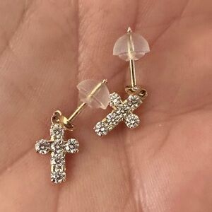 Gold and diamond Cross Earrings